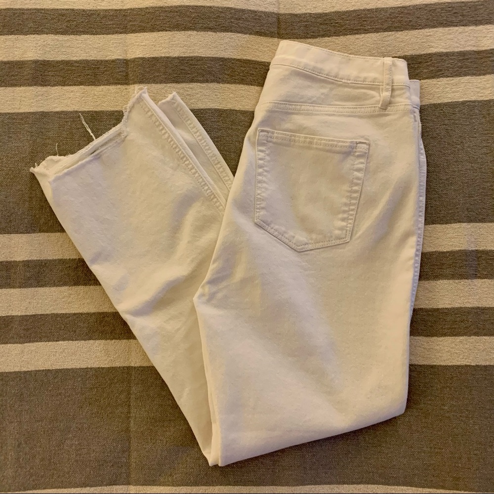 LOFT Distressed White Cropped Jeans